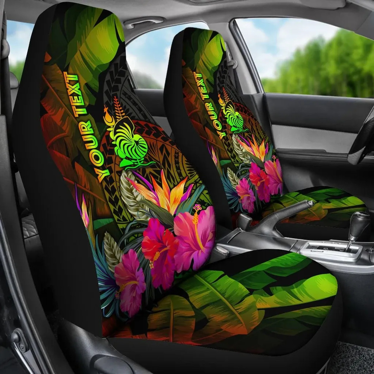 New Caledonia Polynesian Personalised Car Seat Covers- Hibiscus and Banana Leaves