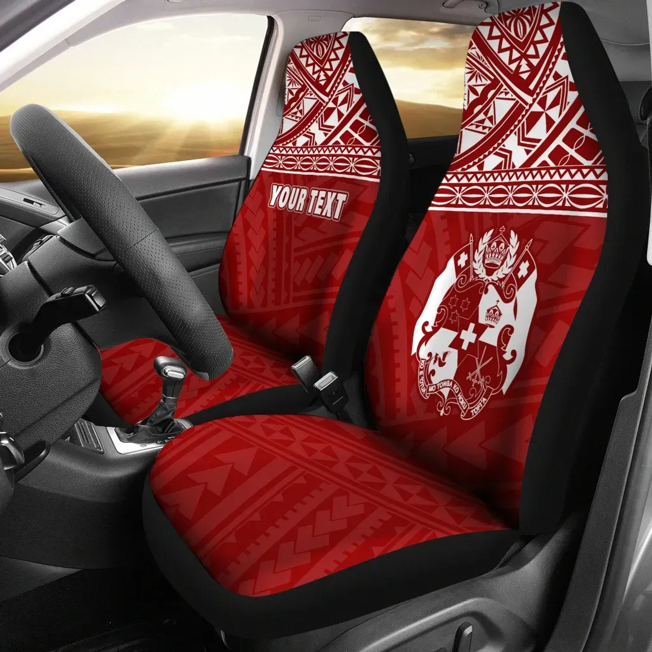 Tonga Custom Personalised Car Seat Covers - Tonga Coat Of Arms Polynesian Tattoo Red