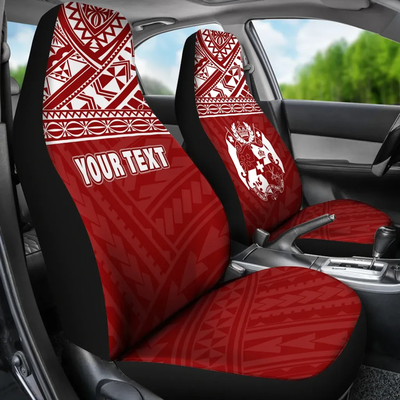 Tonga Custom Personalised Car Seat Covers - Tonga Coat Of Arms Polynesian Tattoo Red