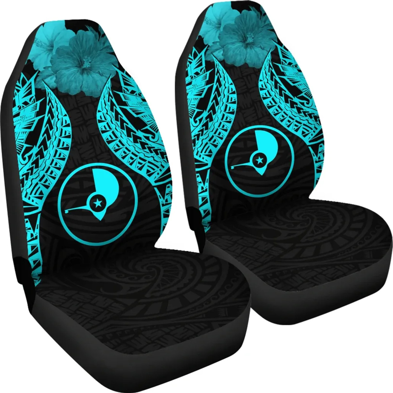 Yap Polynesian Car Seat Covers Pride Seal And Hibiscus Neon Blue