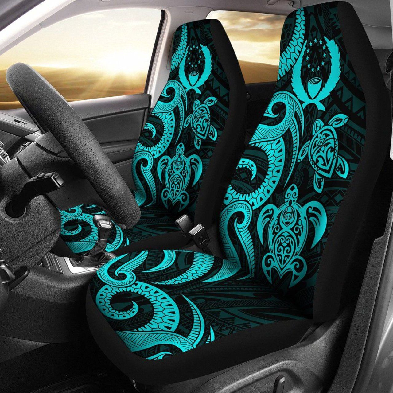 Pohnpei Micronesian Car Seat Covers - Turquoise Tentacle Turtle