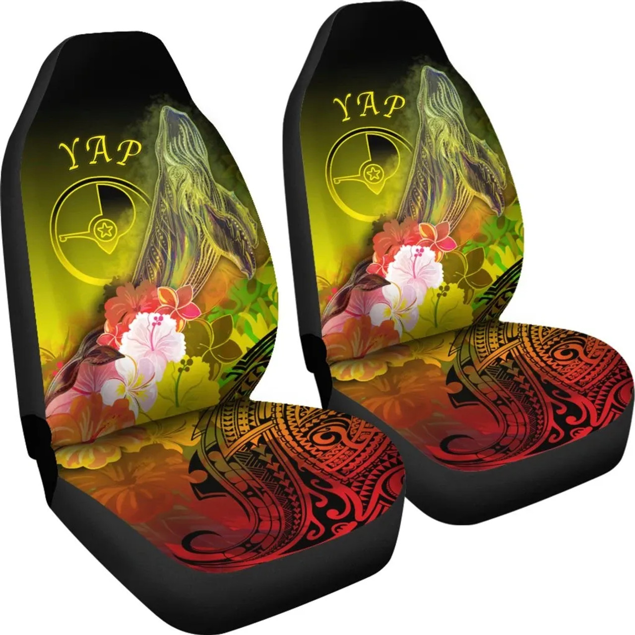 Yap Car Seat Covers - Humpback Whale with Tropical Flowers (Yellow)