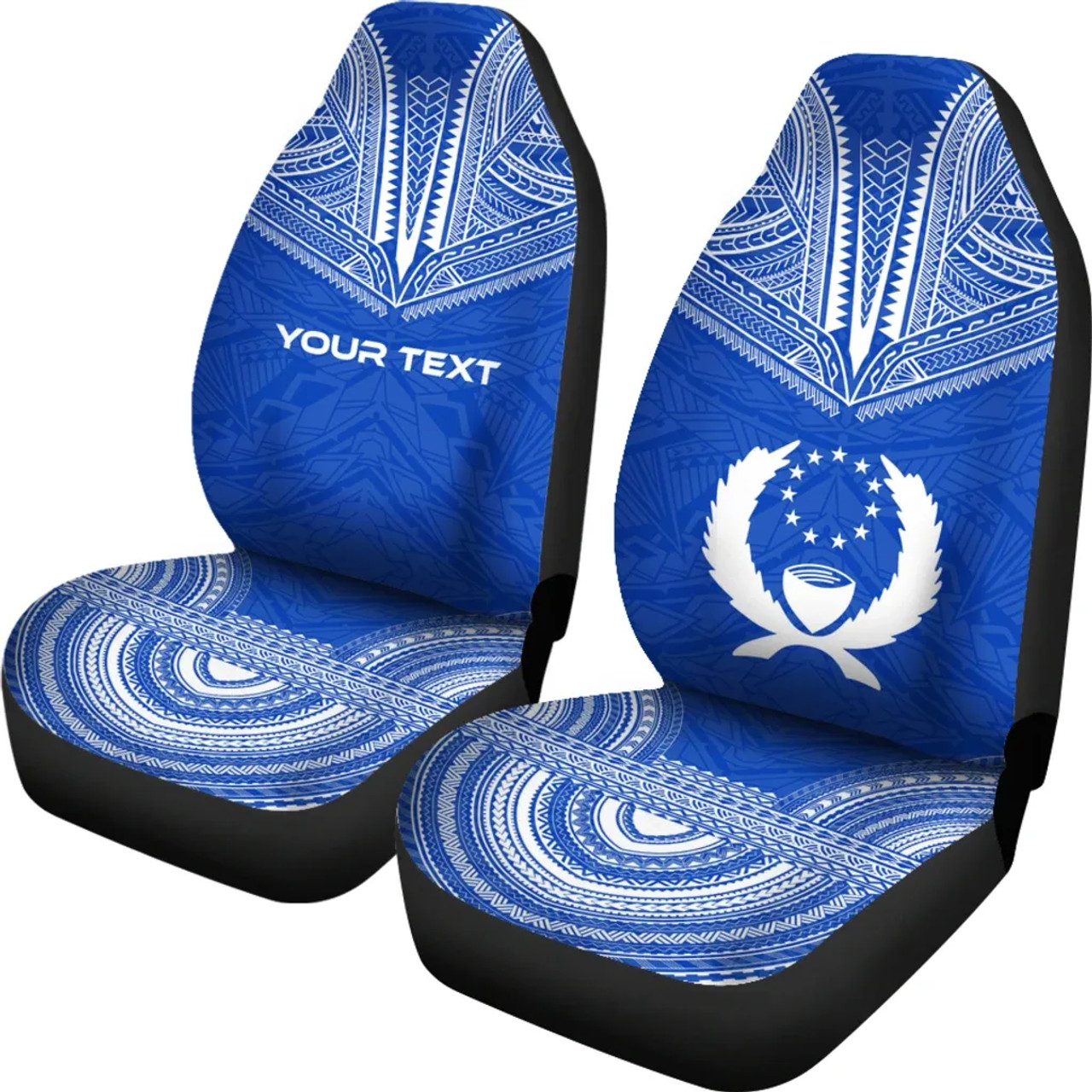 Pohnpei Custom Personalised Car Seat Cover - Pohnpei Flag Polynesian Chief Tattoo Blue Version