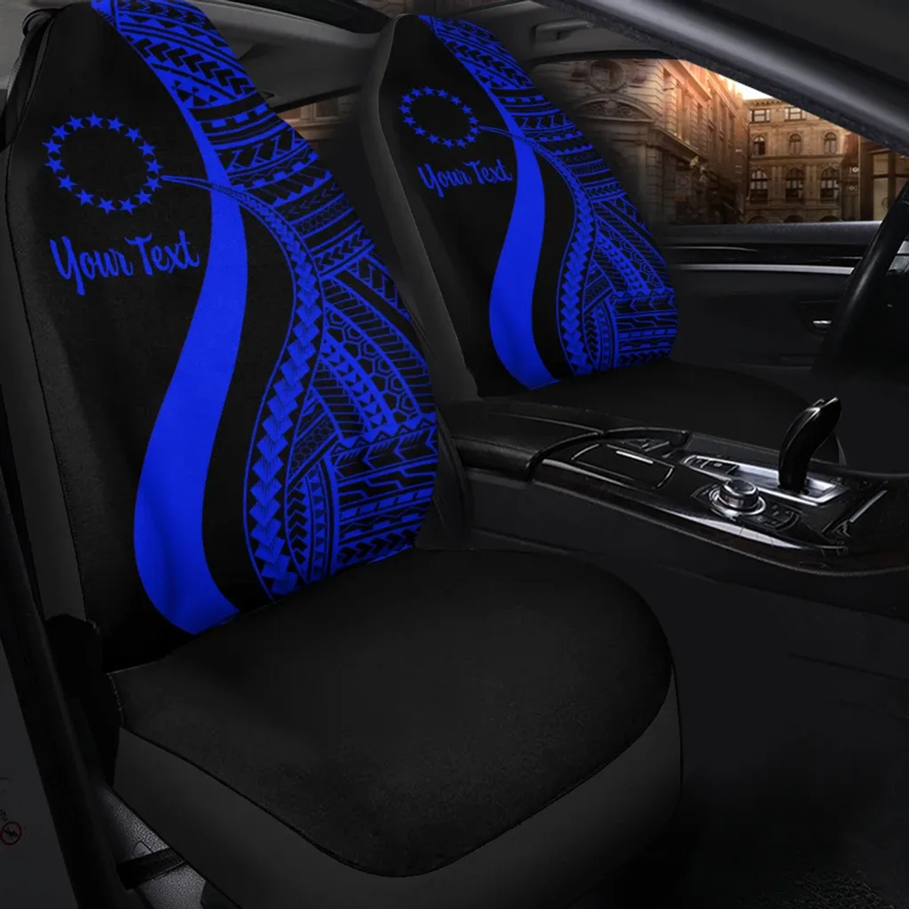 Cook Islands Custom Personalised Car Seat Covers - Blue Polynesian Tentacle Tribal Pattern