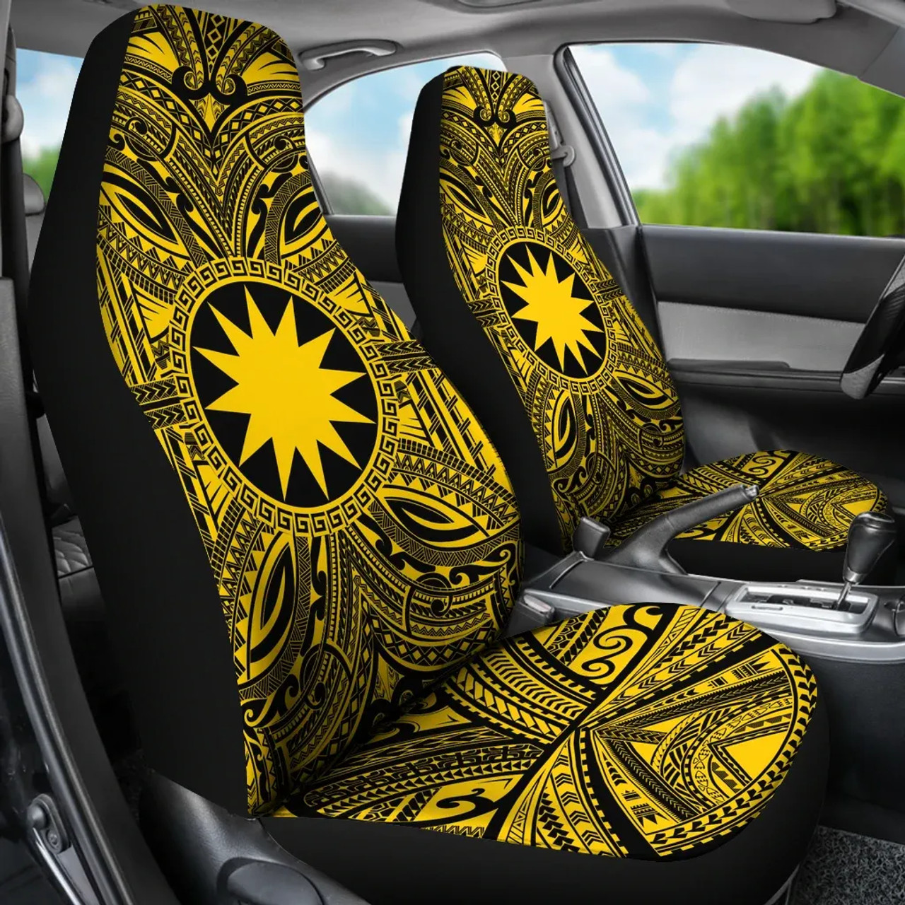 Nauru Car Seat Cover - Nauru Coat Of Arms Polynesian Gold Black