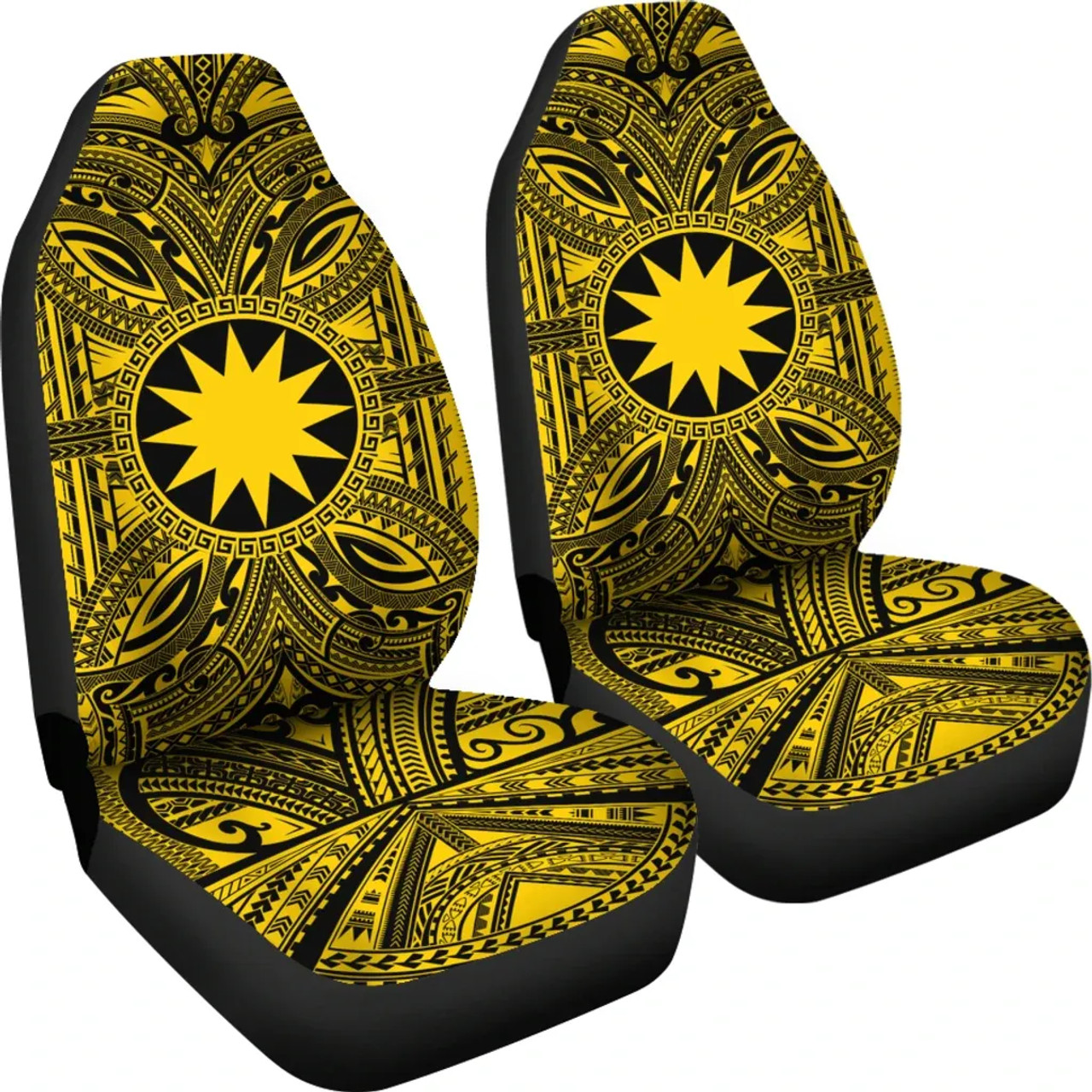 Nauru Car Seat Cover - Nauru Coat Of Arms Polynesian Gold Black