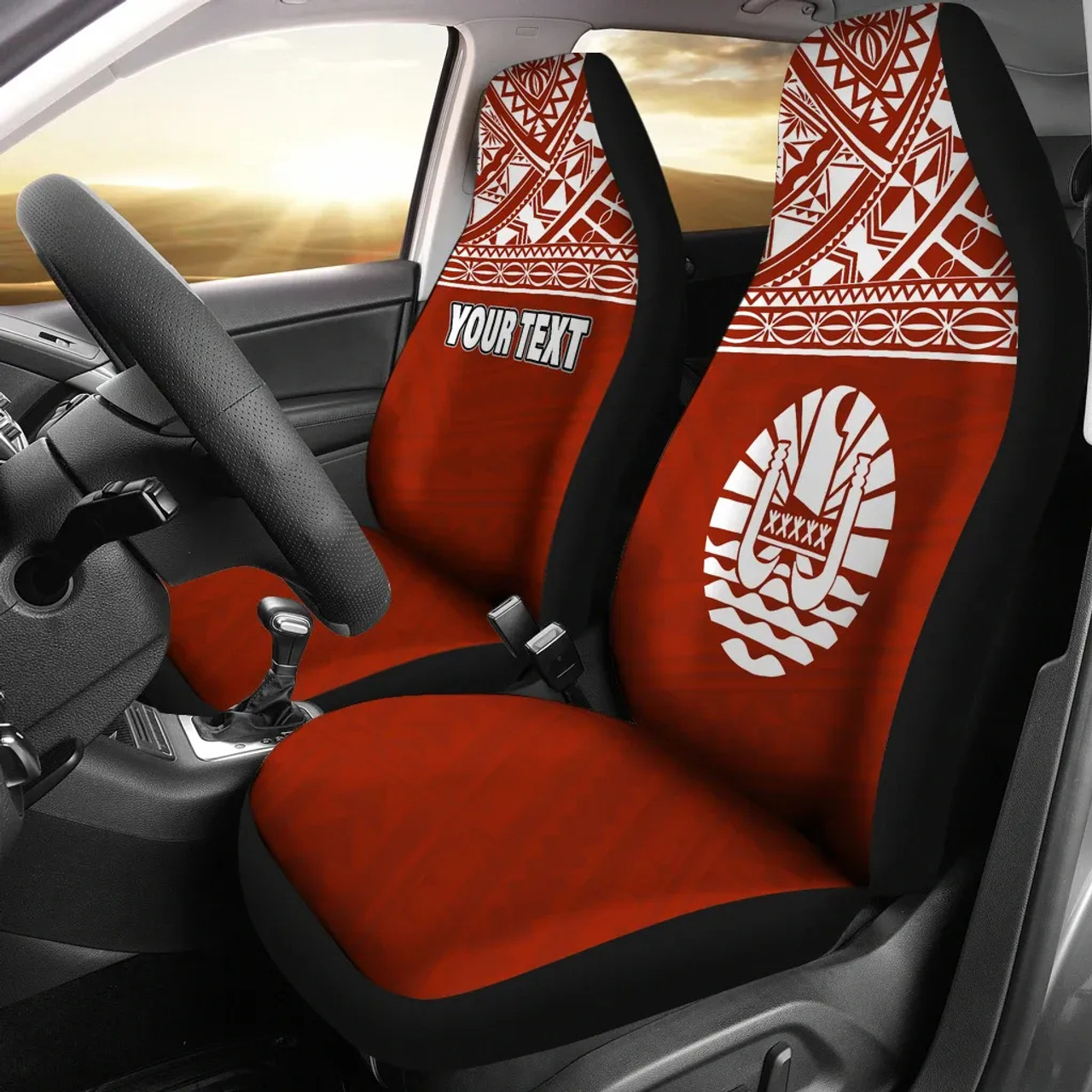 Tahiti Custom Personalised Car Seat Covers - Tahiti Flag Polynesian Red Horizontal