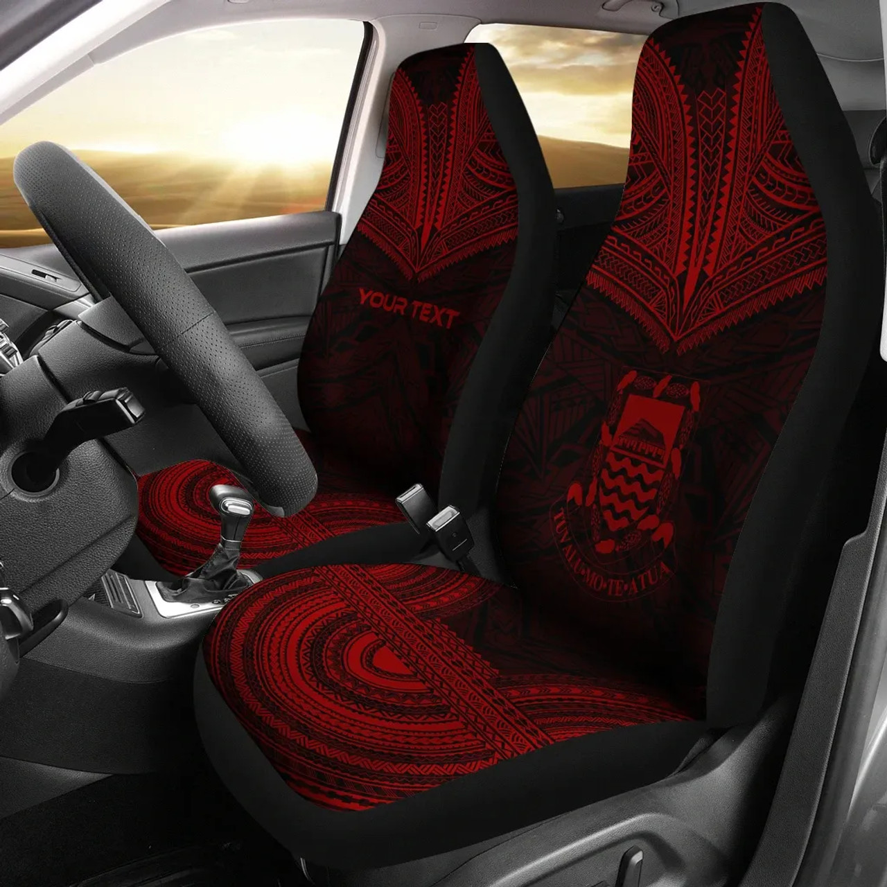 Tuvalu Custom Personalised Car Seat Cover - Tuvalu Coat Of Arms Polynesian Chief Tattoo Red Version