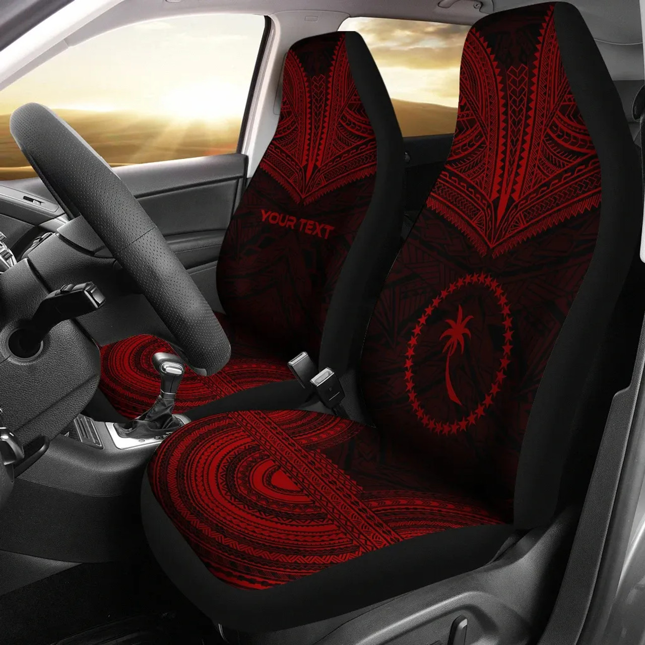 Chuuk Custom Personalised Car Seat Cover - Chuuk Flag Polynesian Chief Tattoo Deep Red Version