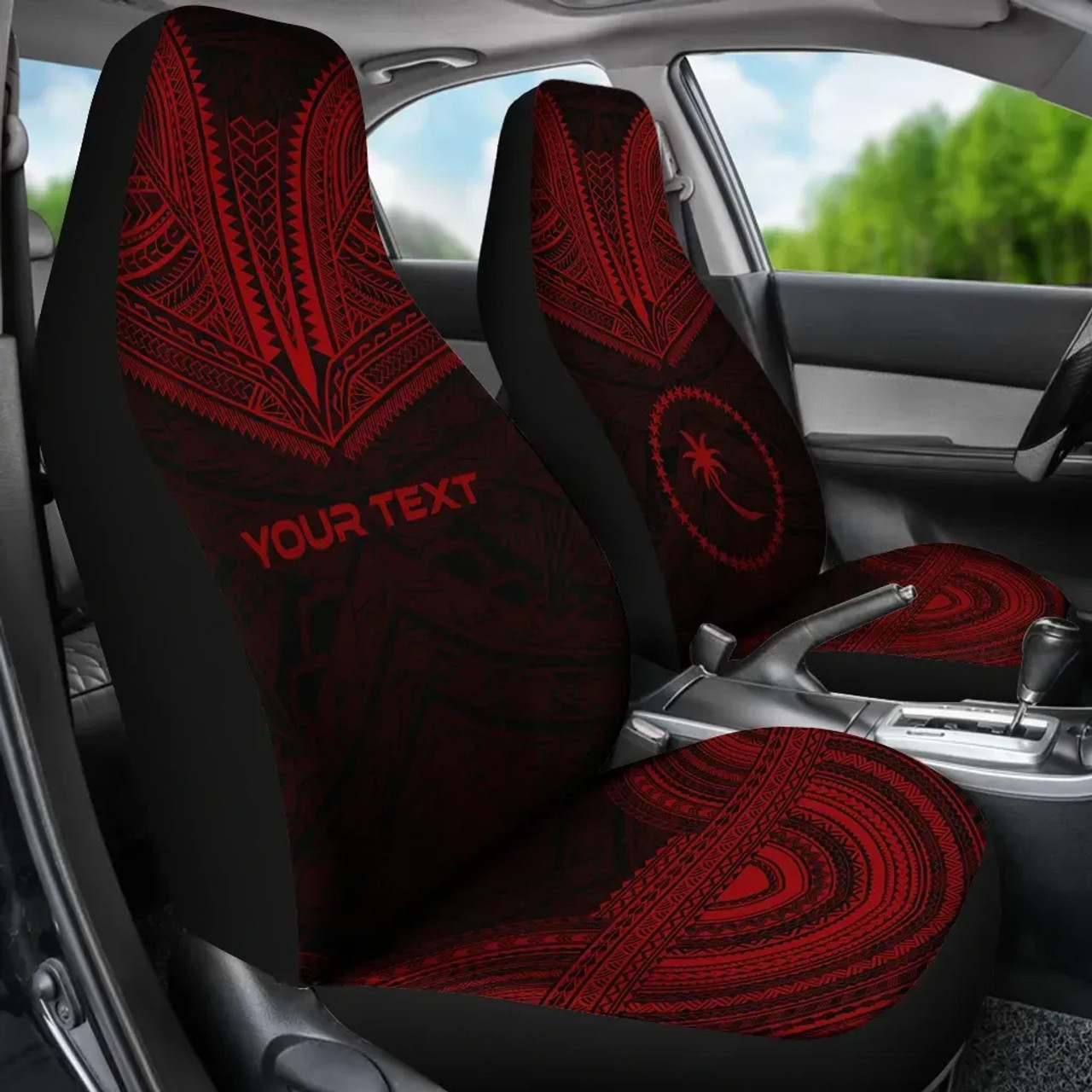 Chuuk Custom Personalised Car Seat Cover - Chuuk Flag Polynesian Chief Tattoo Deep Red Version