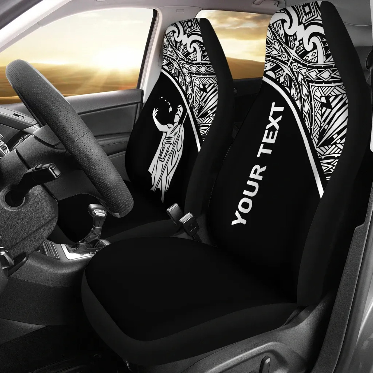 Hawaii Custom Personalised Car Seat Covers - Kamehameha King Polynesian White Curve