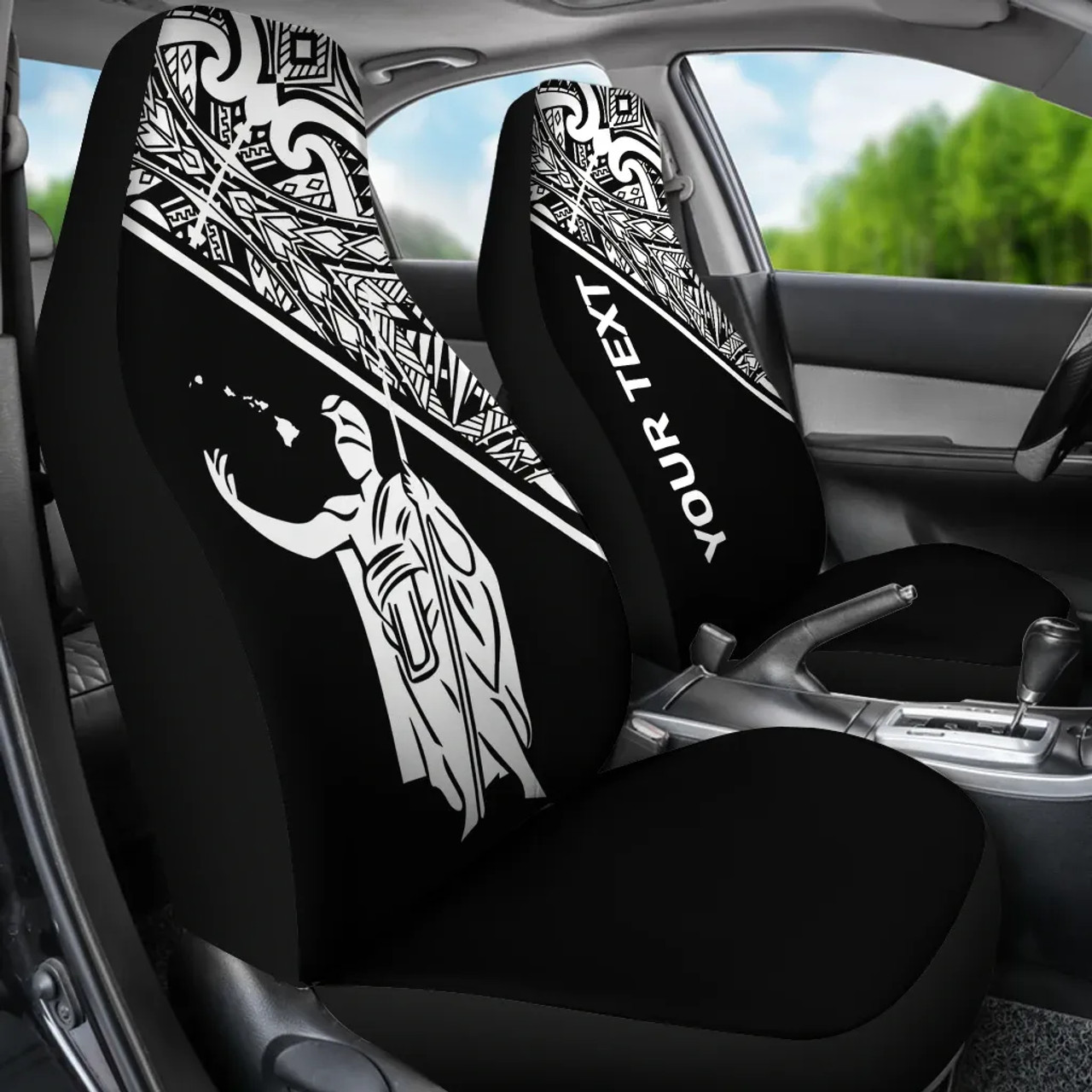 Hawaii Custom Personalised Car Seat Covers - Kamehameha King Polynesian White Curve