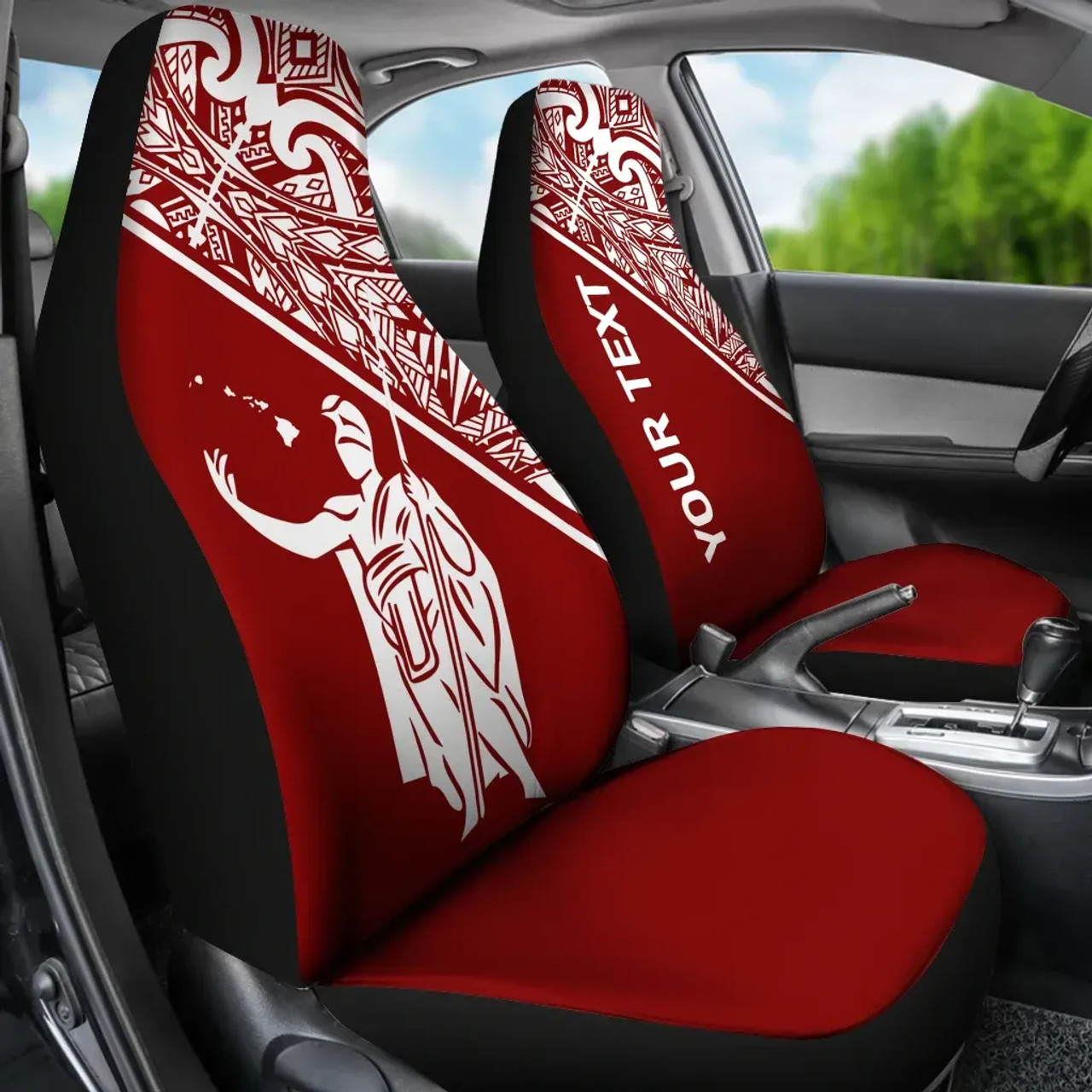 Hawaii Custom Personalised Car Seat Covers - Kamehameha King Polynesian Red Curve