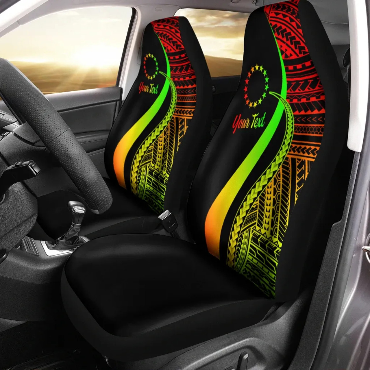 Cook Islands Custom Personalised Car Seat Covers - Reggae Polynesian Tentacle Tribal Pattern