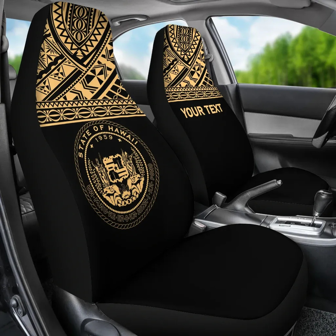 Hawaii Custom Personalised Car Seat Covers - Hawaii Seal Polynesian Gold Horizontal