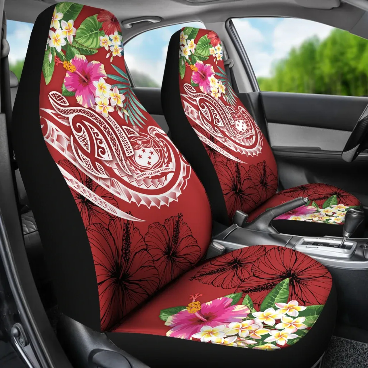 Polynesian Samoa Car Seat Covers - Summer Plumeria (Red)