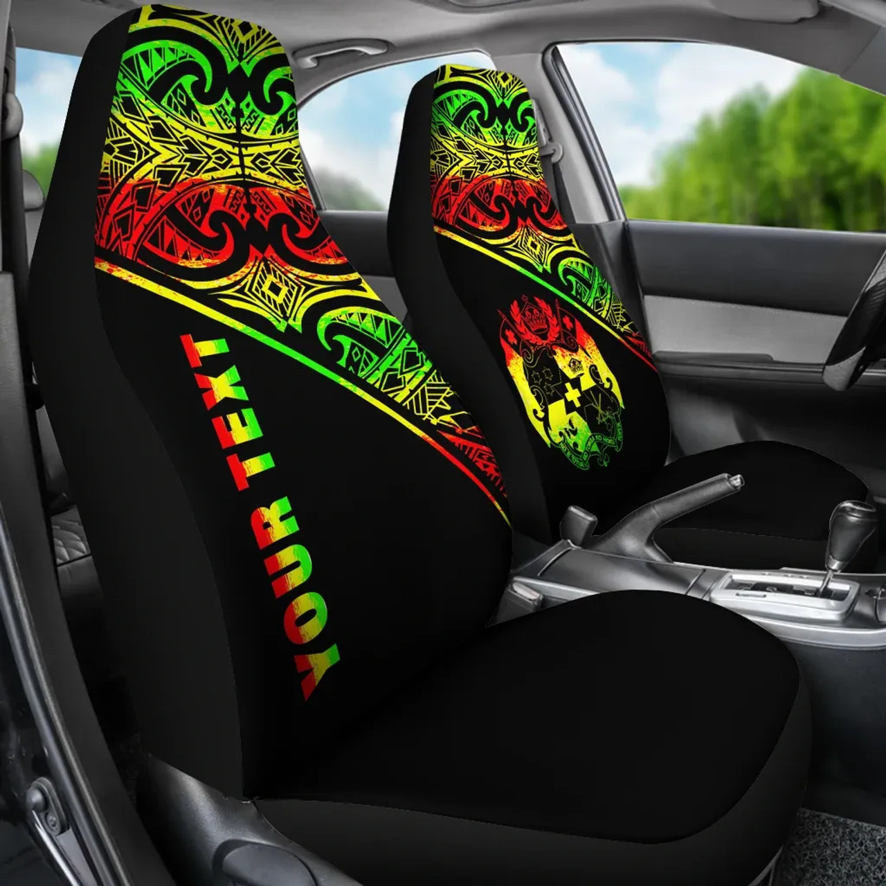 Tonga Custom Personalised Car Seat Covers - Tonga Coat Of Arms Polynesian Reggae Curve