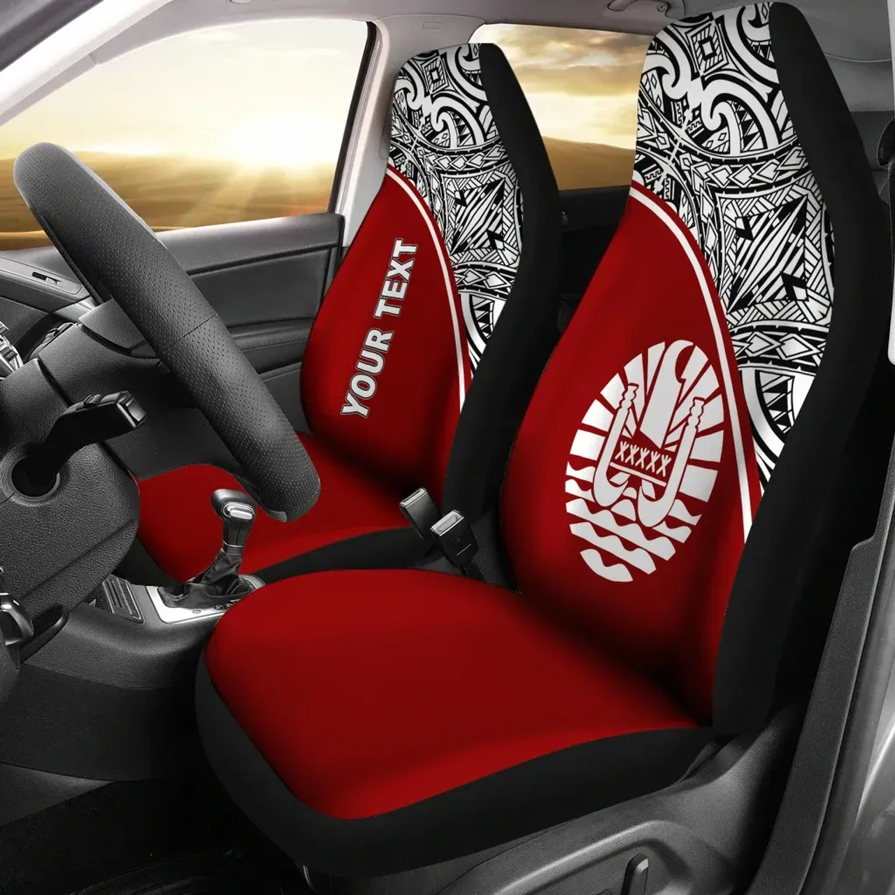 Tahiti Custom Personalised Car Seat Covers - Tahiti Flag Polynesian Red Curve