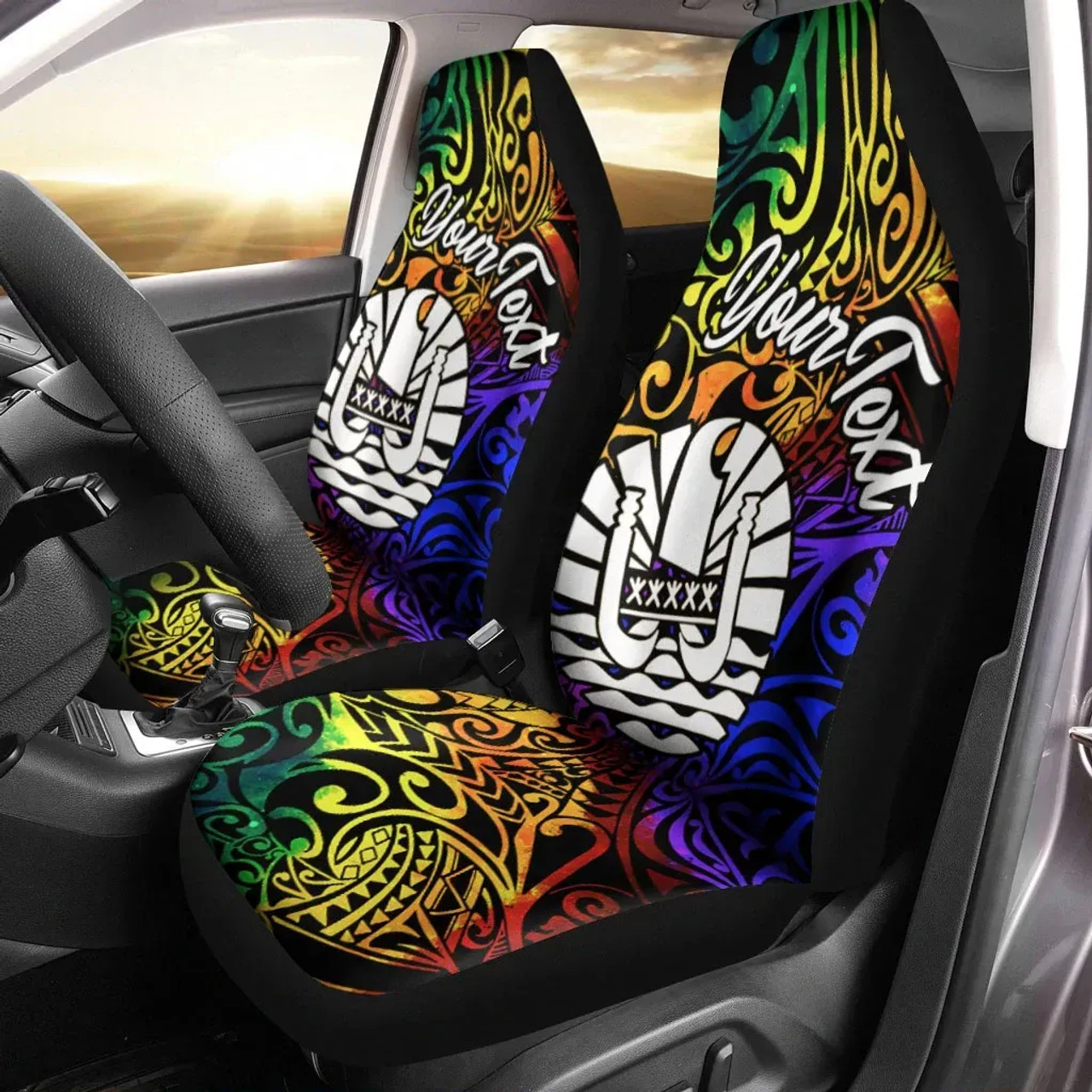 Tahiti Custom Personalised Car Seat Covers - Rainbow Polynesian Pattern