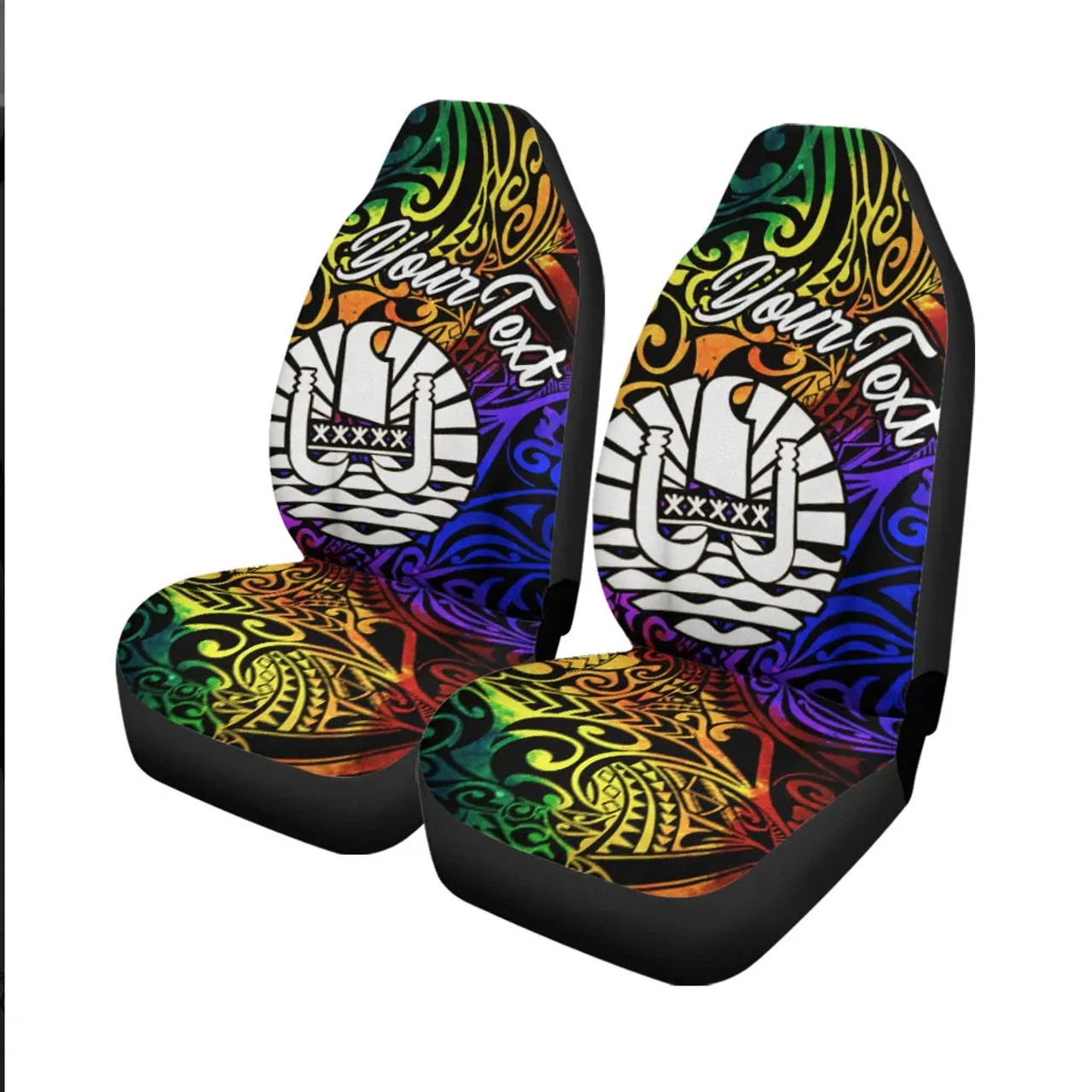 Tahiti Custom Personalised Car Seat Covers - Rainbow Polynesian Pattern