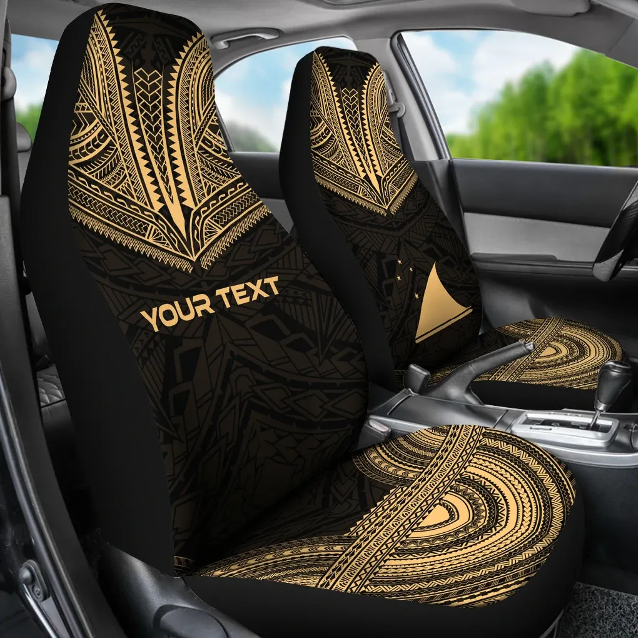 Tokelau Custom Personalised Car Seat Cover - Tokelau Flag Polynesian Chief Tattoo Gold Version