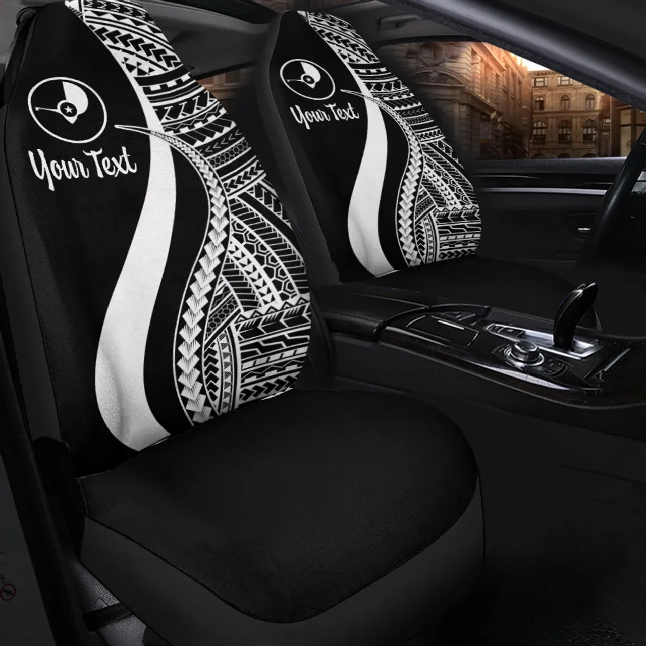 Yap Custom Personalised Car Seat Covers - White Polynesian Tentacle Tribal Pattern