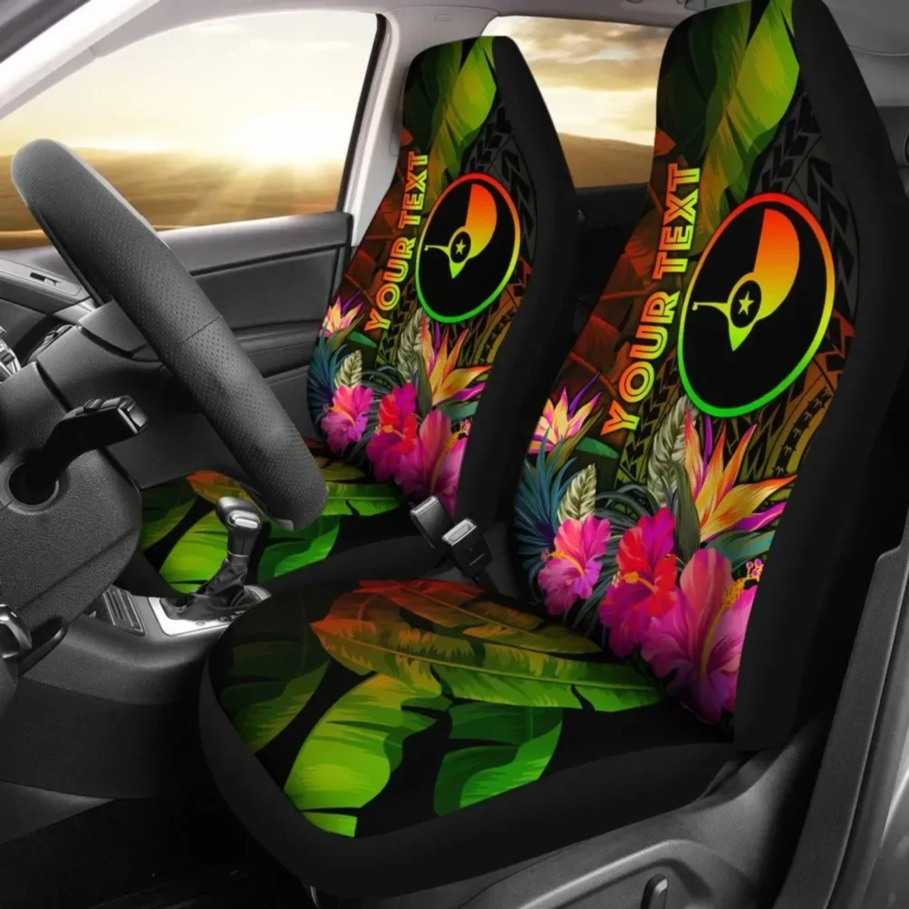 YAP Polynesian Personalised Car Seat Covers -  Hibiscus and Banana Leaves