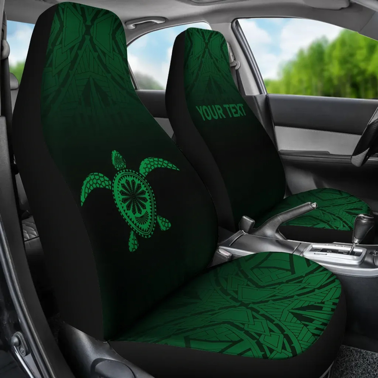 Hawaii Custom Personalised Car Seat Covers - Polynesian Turtle Tattoo Fog Green