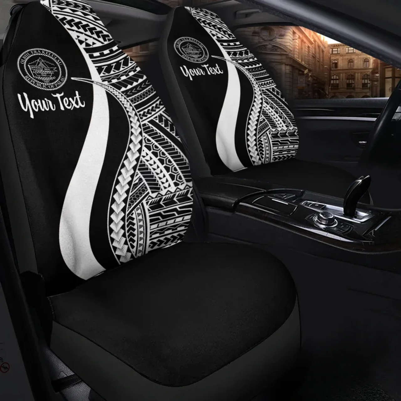Palau Custom Personalised Car Seat Covers - White Polynesian Tentacle Tribal Pattern Crest
