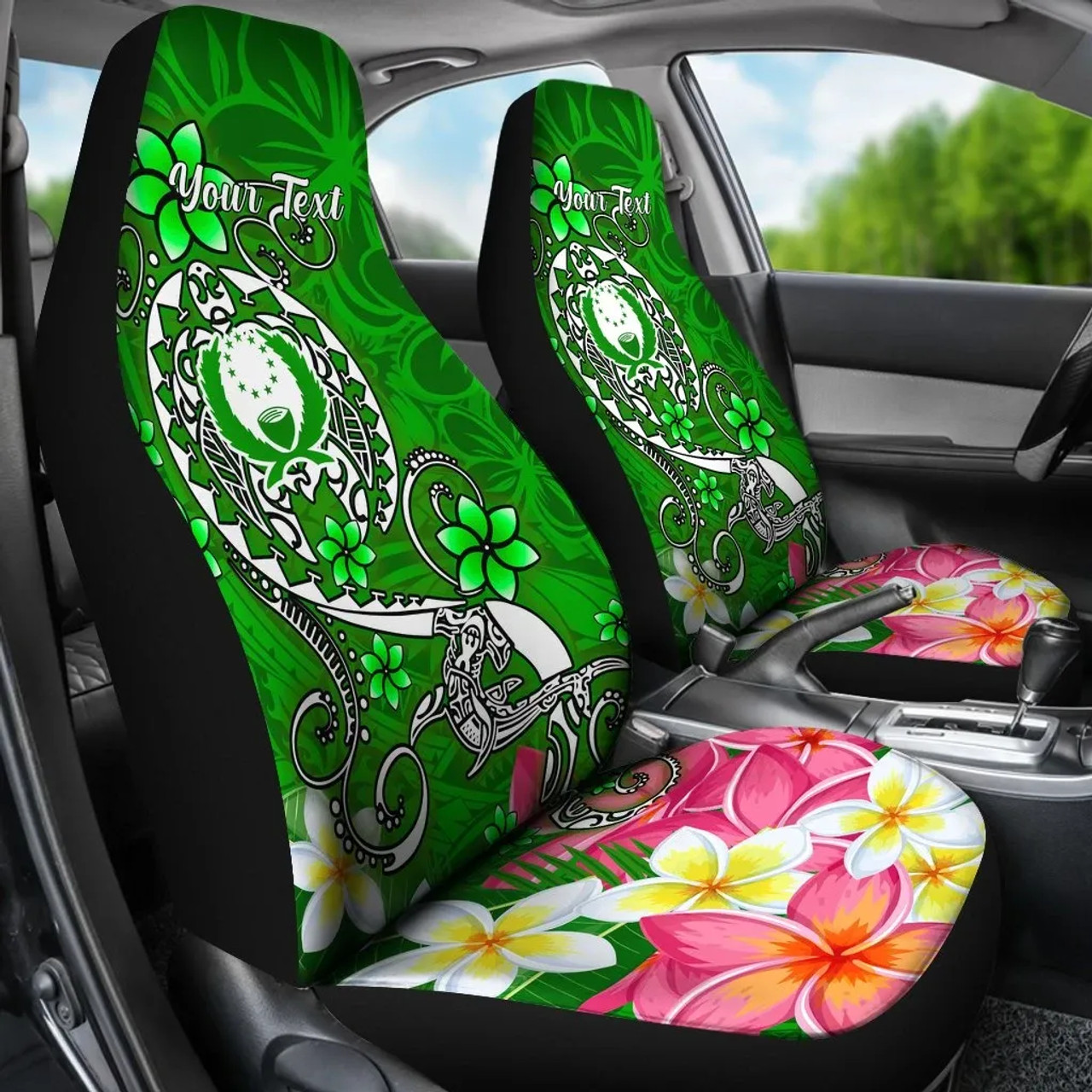 Pohnpei Custom Personalised Car Seat Covers - Turtle Plumeria (Green)