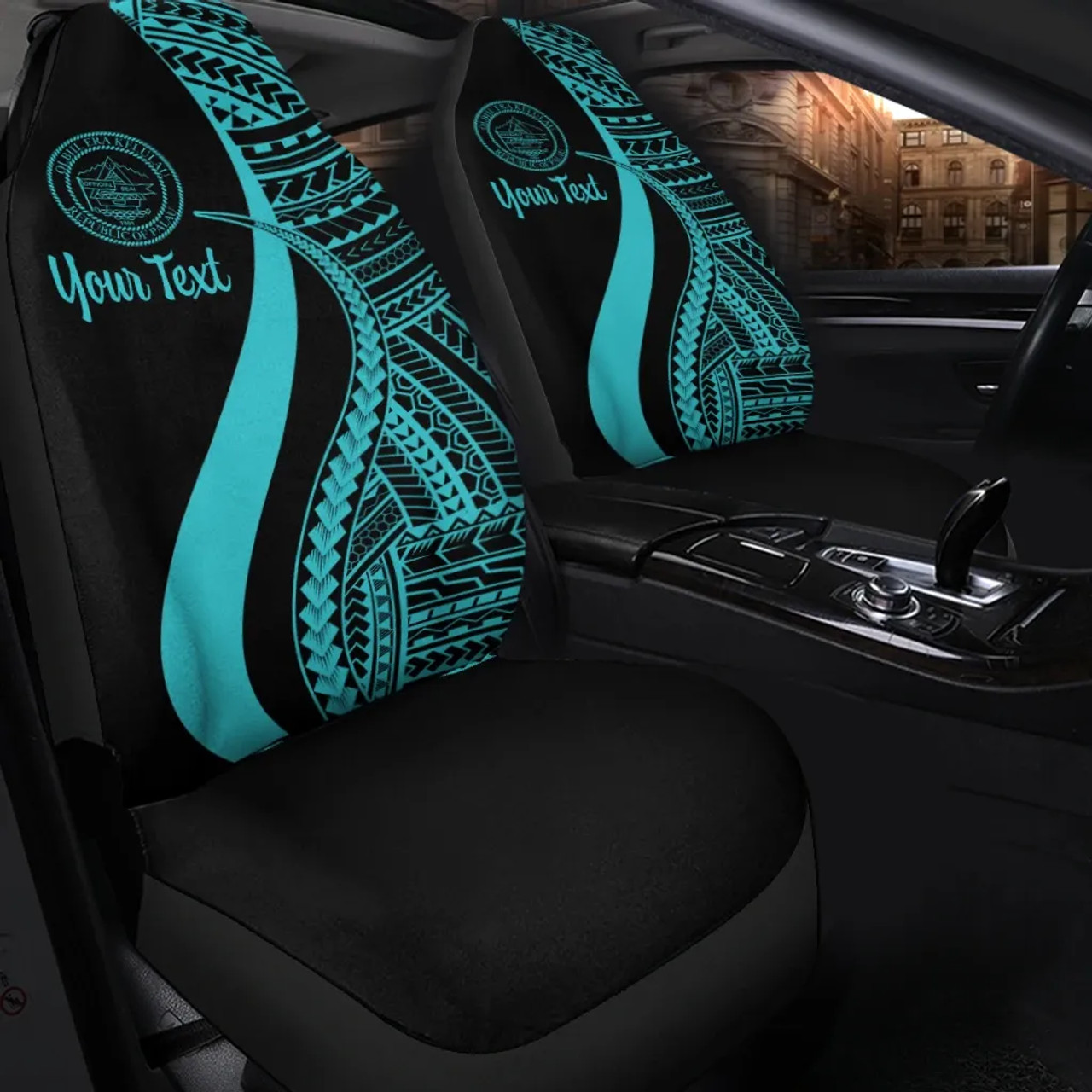 Palau Custom Personalised Car Seat Covers - Turquoise Polynesian Tentacle Tribal Pattern Crest
