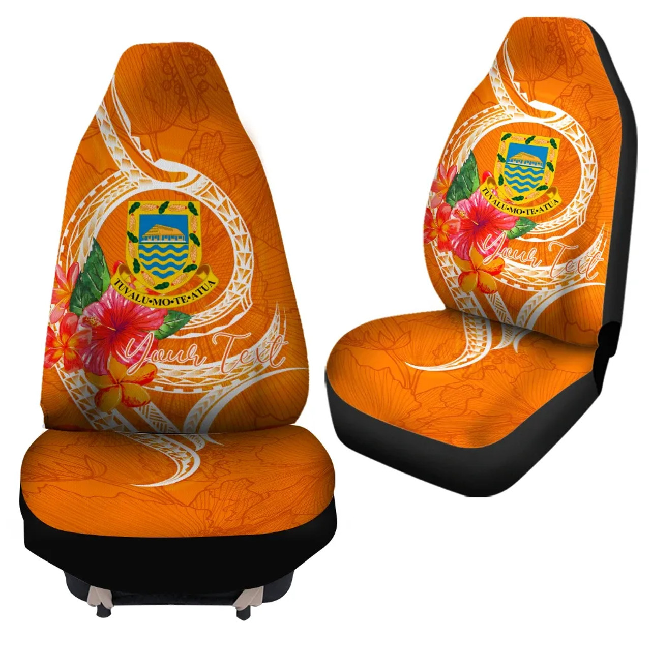 Tuvalu Polynesian Custom Personalised Car Seat Covers - Orange Floral With Seal