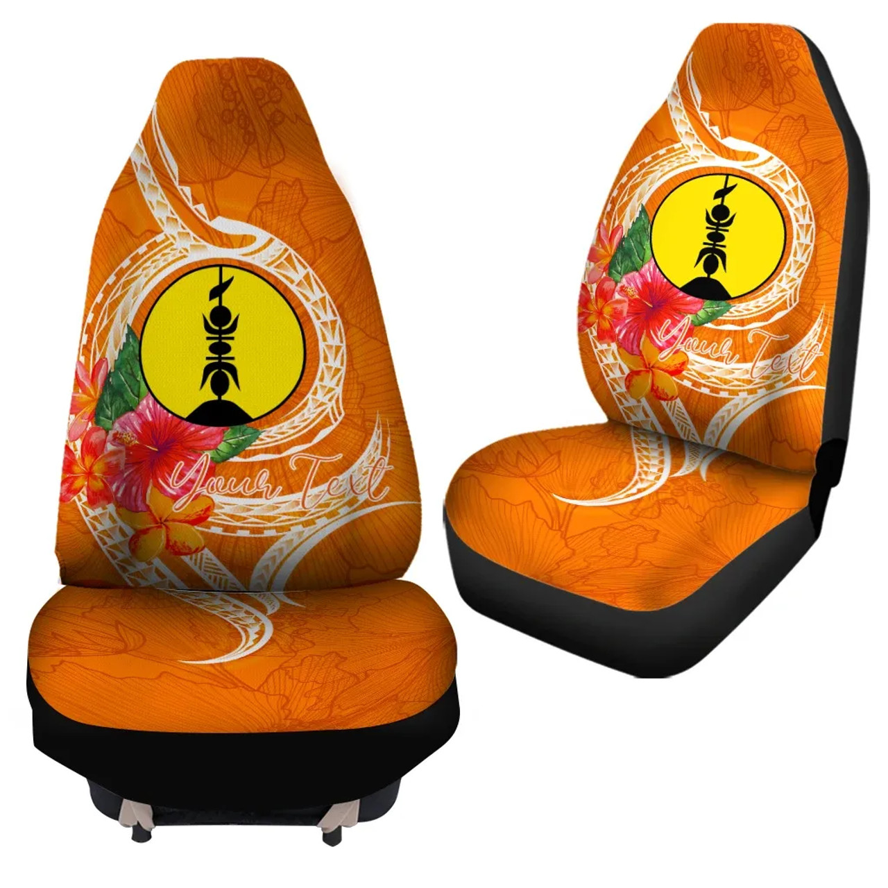 New Caledonia Polynesian Custom Personalised Car Seat Covers - Orange Floral With Seal