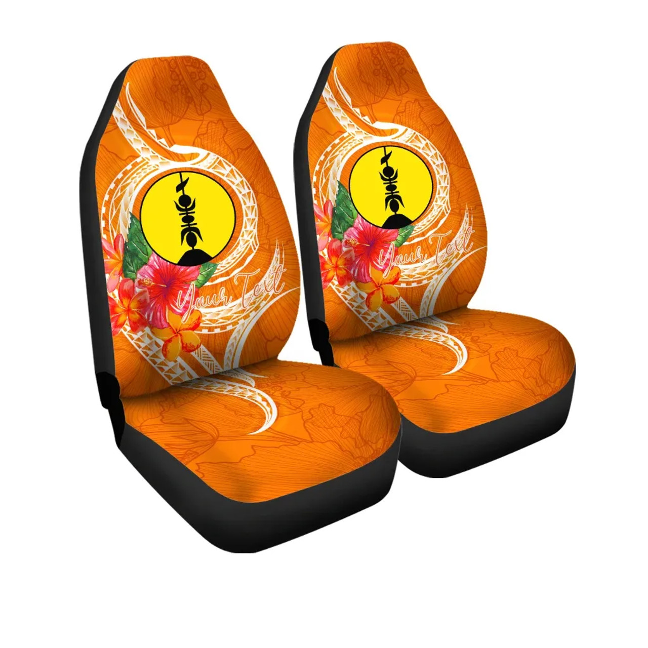 New Caledonia Polynesian Custom Personalised Car Seat Covers - Orange Floral With Seal