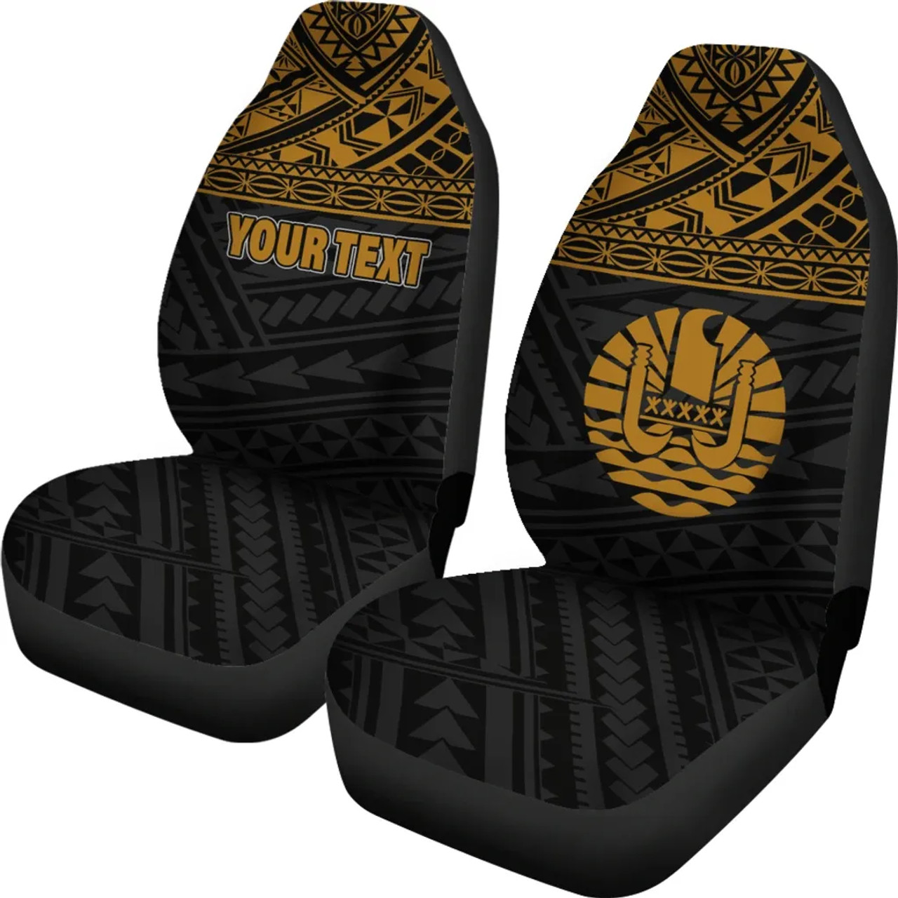 Tahiti Custom Personalised Car Seat Covers - Tahiti Flag Polynesian Gold Horizontal