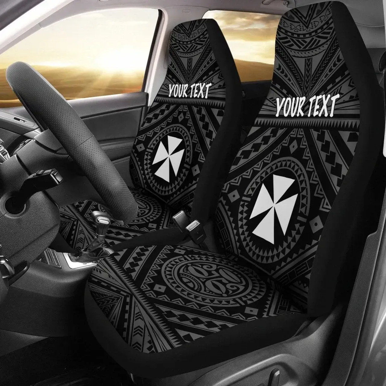 Wallis and Futuna Personalised  Car Seat Covers - Wallis and Futuna Seal With Polynesian Tattoo Style