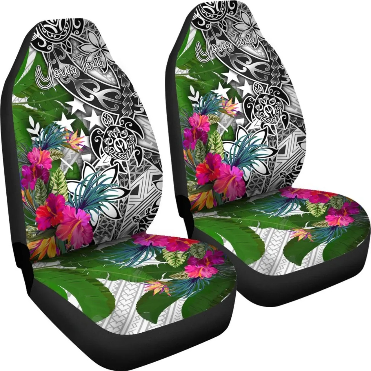 Kosrae Custom Personalised Car Seat Covers White - Turtle Plumeria Banana Leaf