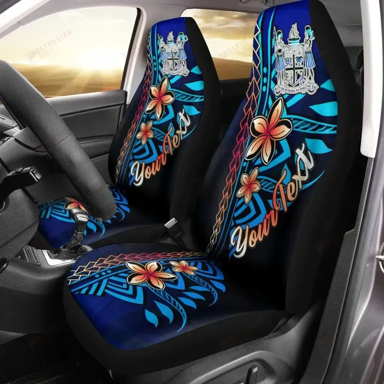 Fiji Custom Personalised Car Seat Covers - Vintage Tribal Mountain Crest