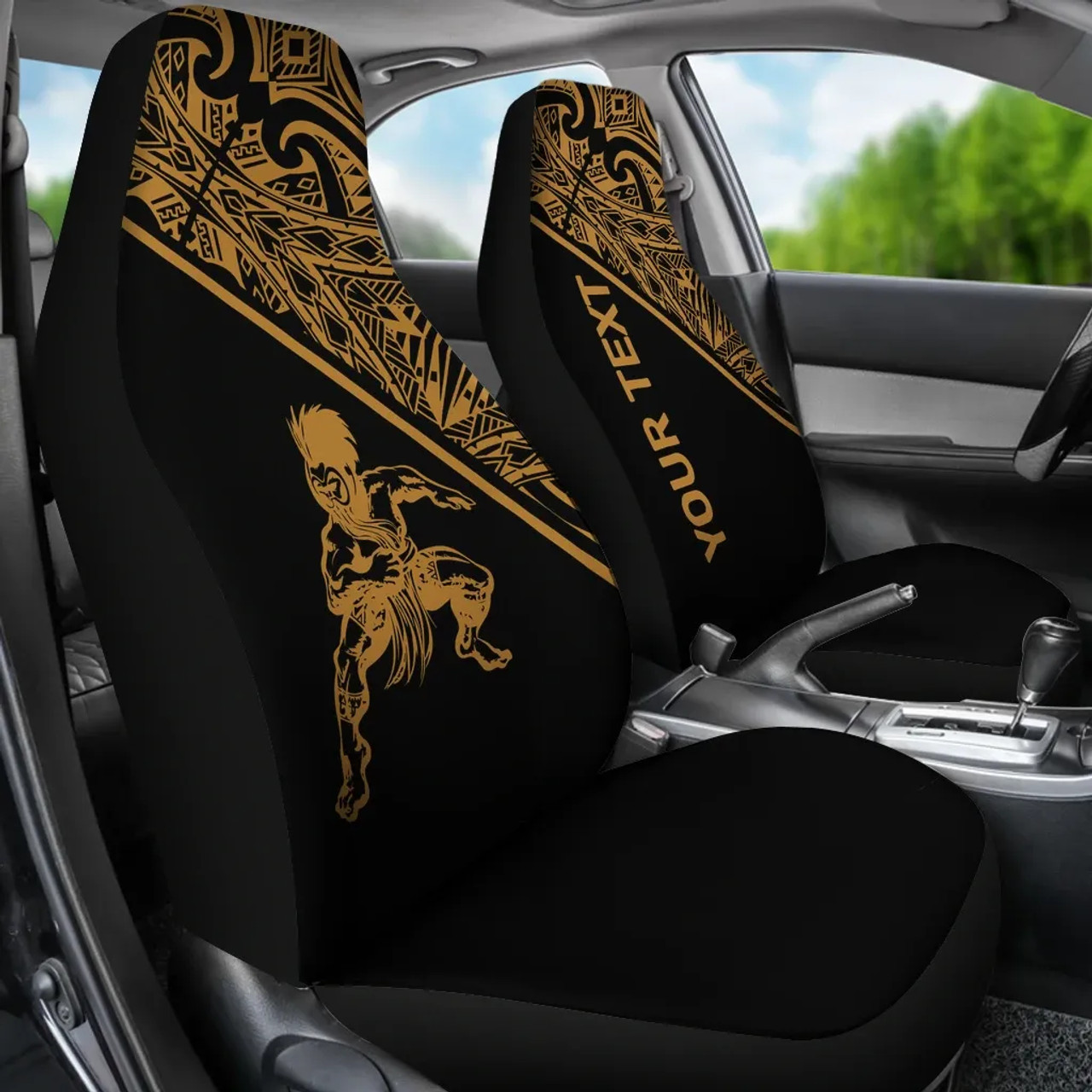 Hawaii Custom Personalised Car Seat Covers - Warriors Polynesian Gold Curve