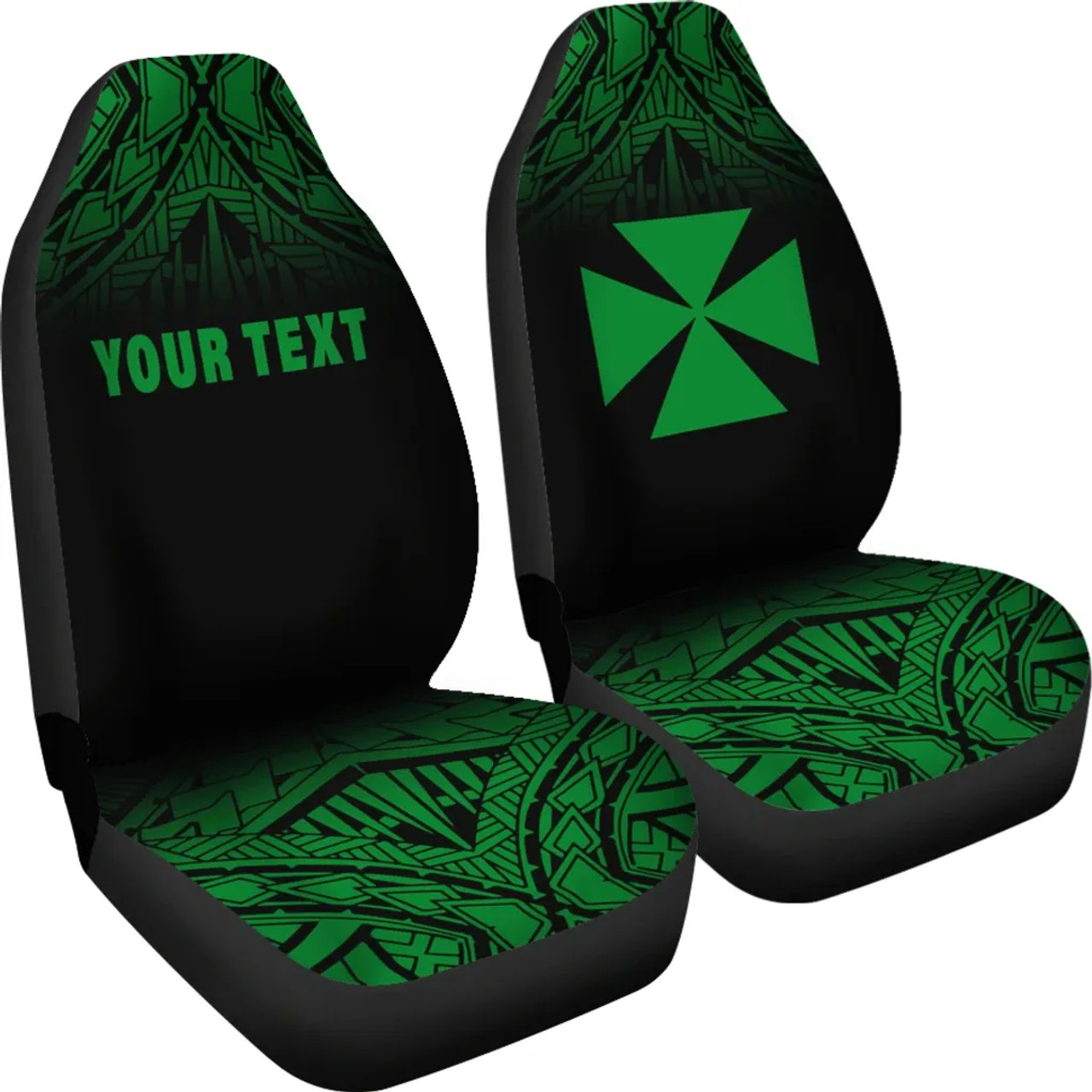 Wallis and Futuna Custom Personalised Car Seat Covers - Wallis and Futuna Coat Of Arms Polynesian Tattoo Fog Green