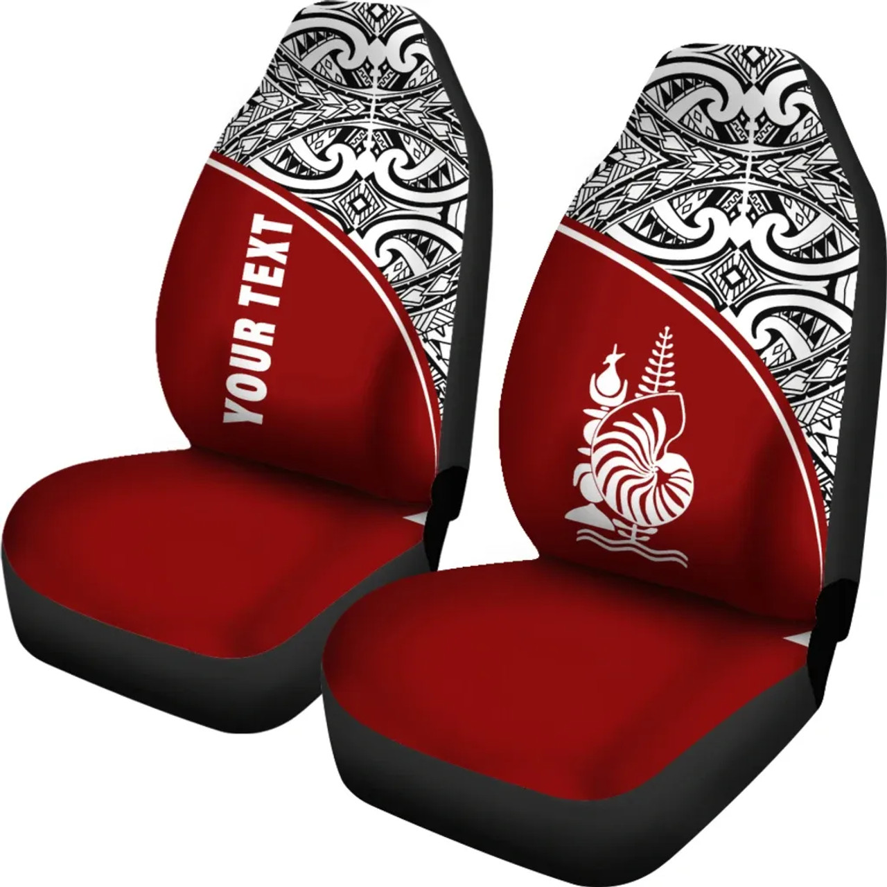 New Caledonia Custom Personalised Car Seat Covers - New Caledonia Coat Of Arms Polynesian Red Curve