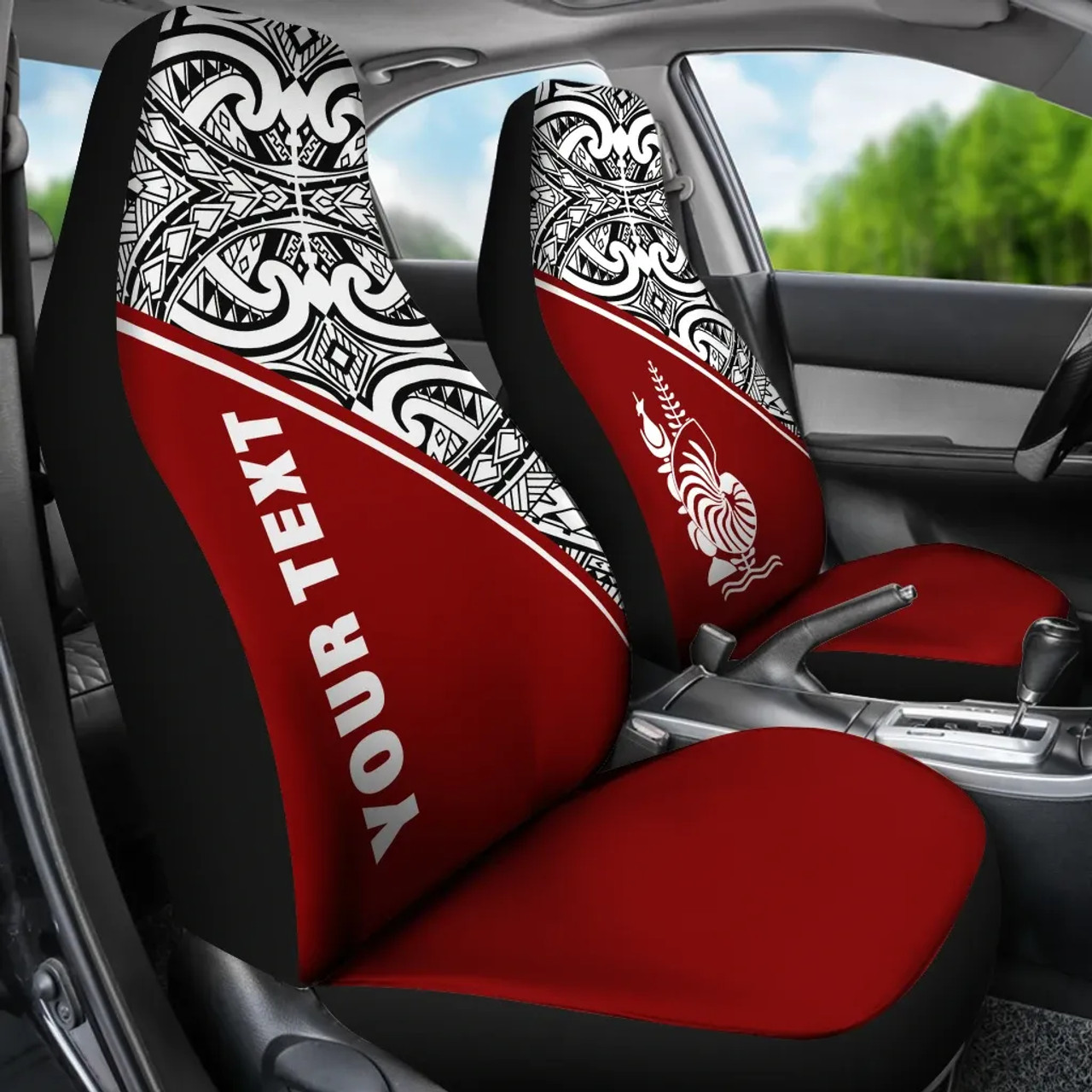 New Caledonia Custom Personalised Car Seat Covers - New Caledonia Coat Of Arms Polynesian Red Curve