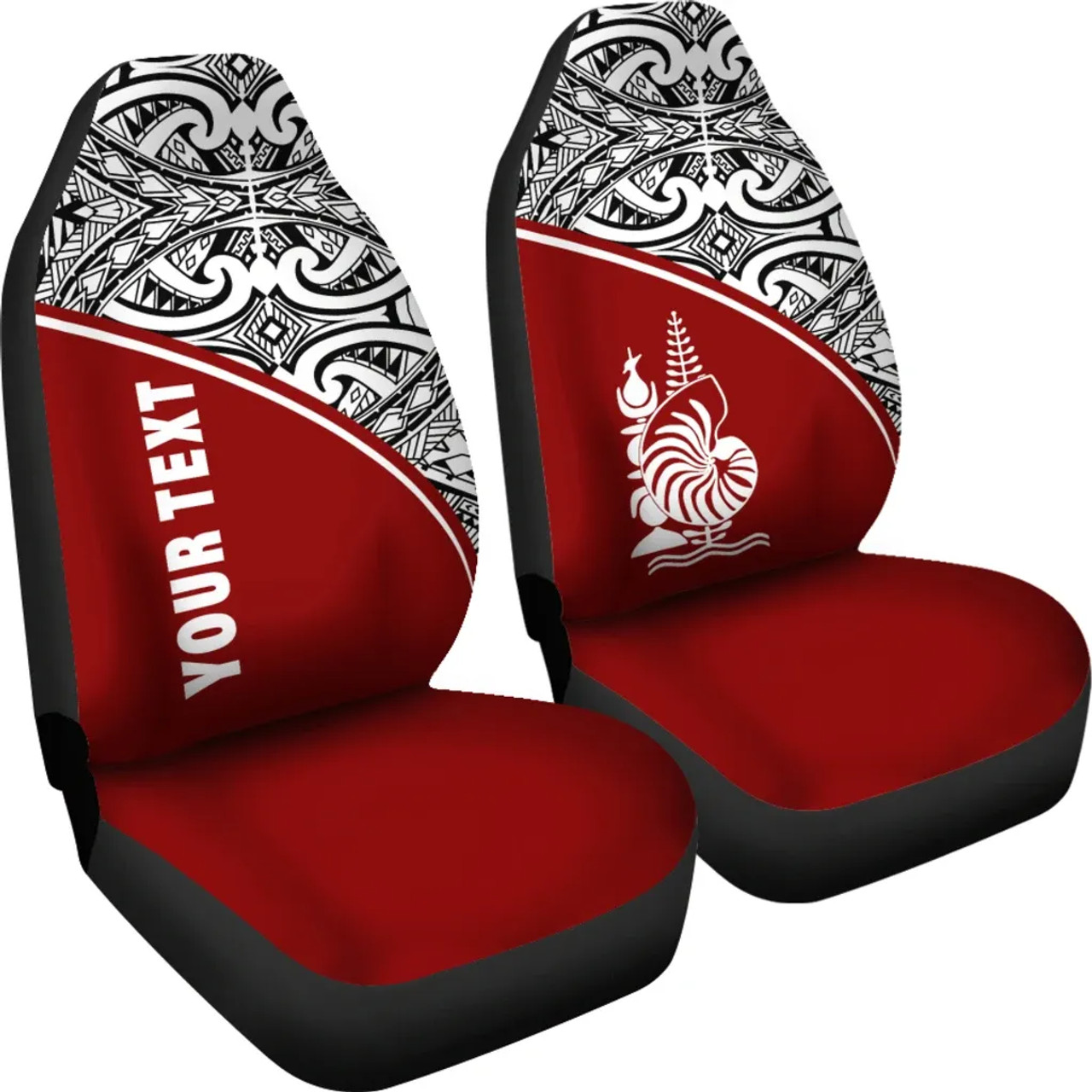 New Caledonia Custom Personalised Car Seat Covers - New Caledonia Coat Of Arms Polynesian Red Curve