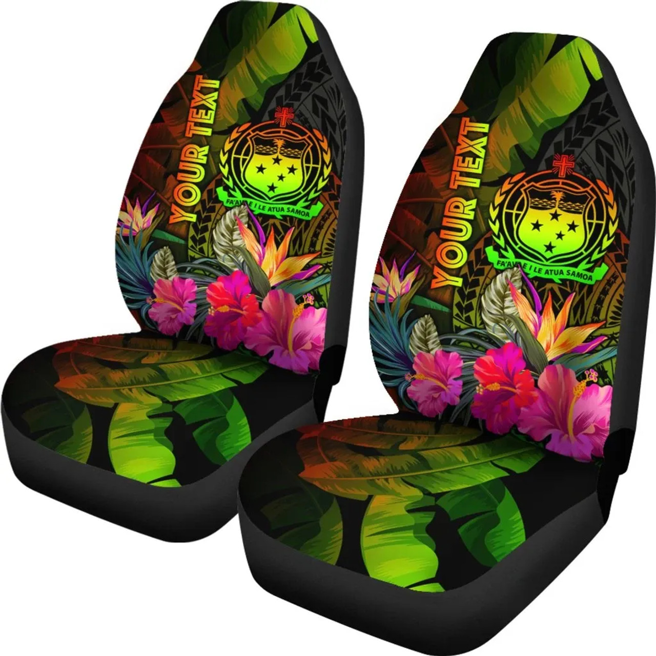 Samoa Polynesian Personalised Car Seat Covers -  Hibiscus and Banana Leaves