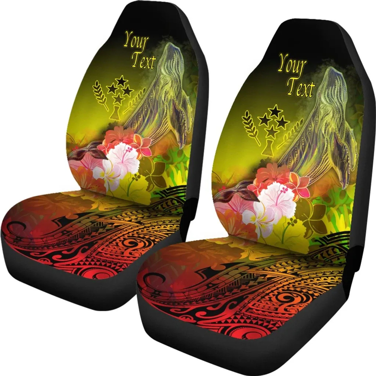 Kosrae Custom Personalised Car Seat Covers - Humpback Whale with Tropical Flowers (Yellow)