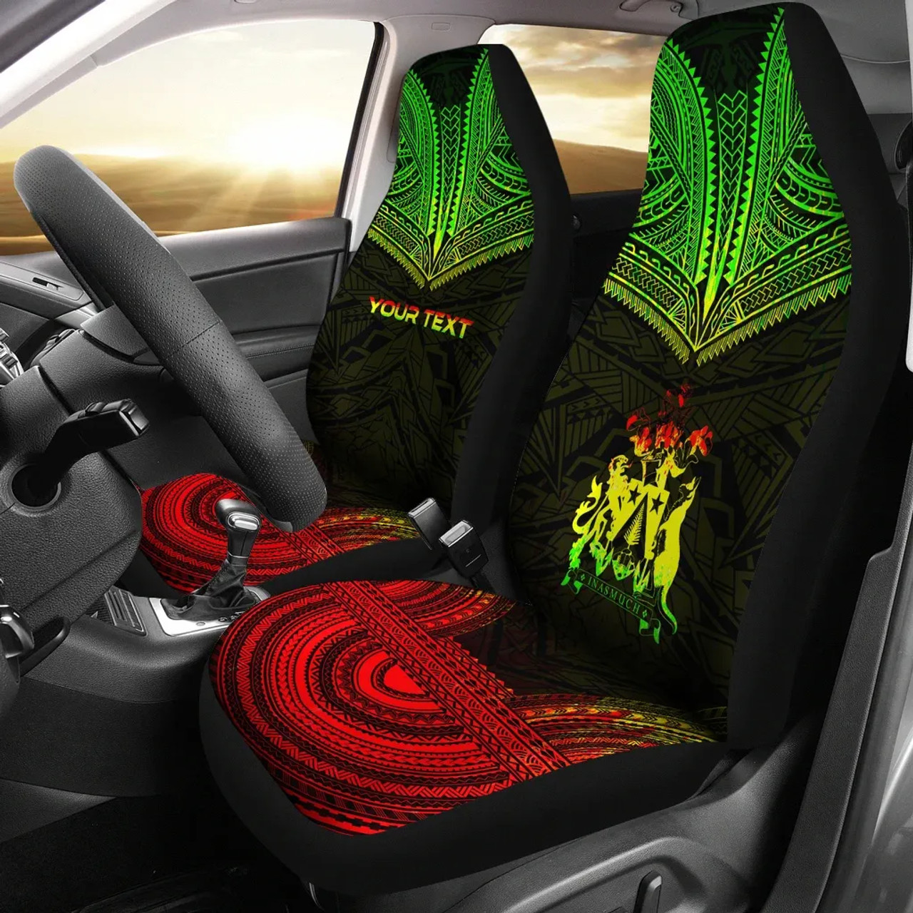 Norfolk Island Custom Personalised Car Seat Cover - Norfolk Island Coat Of Arms Polynesian Chief Tattoo Reggae Version