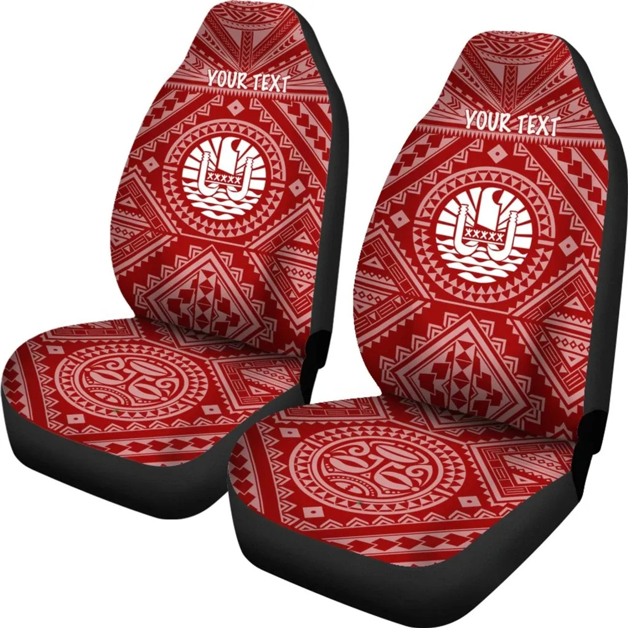 Tahiti Personalised Car Seat Covers - Tahiti Seal In Polynesian Tattoo Style (Red) -BN25