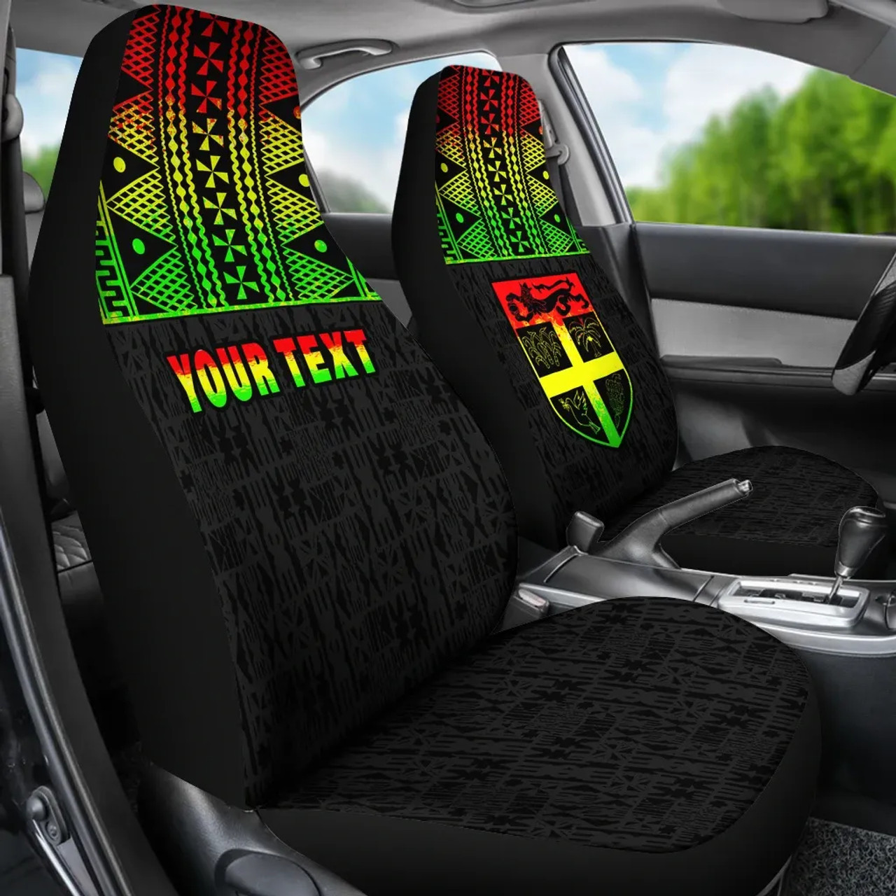 Fiji Tapa Custom Personalised Car Seat Covers - Fiji Reggae Flag