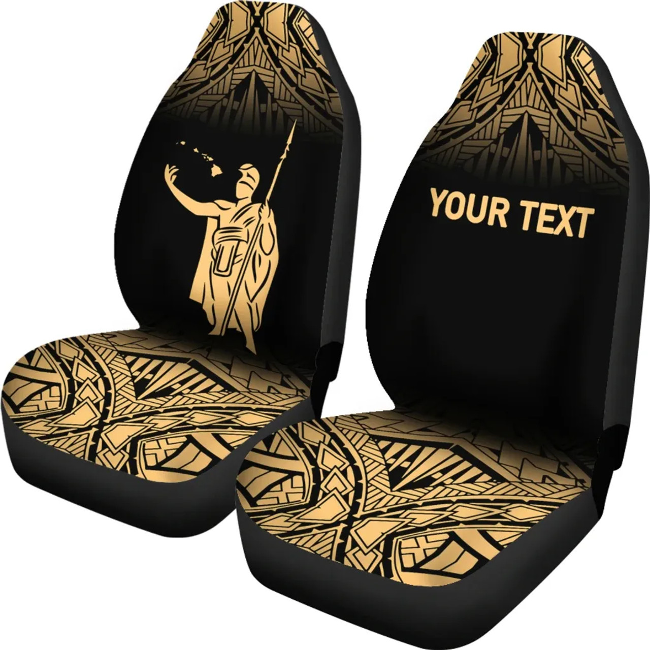 Hawaii Custom Personalised Car Seat Covers - Kamehameha King Polynesian Tattoo Fog Gold