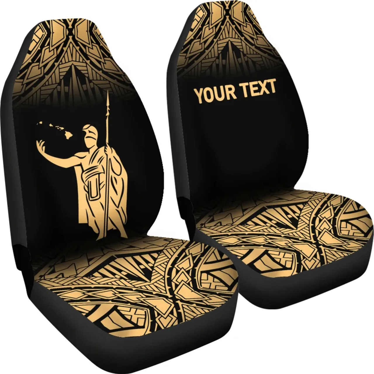 Hawaii Custom Personalised Car Seat Covers - Kamehameha King Polynesian Tattoo Fog Gold